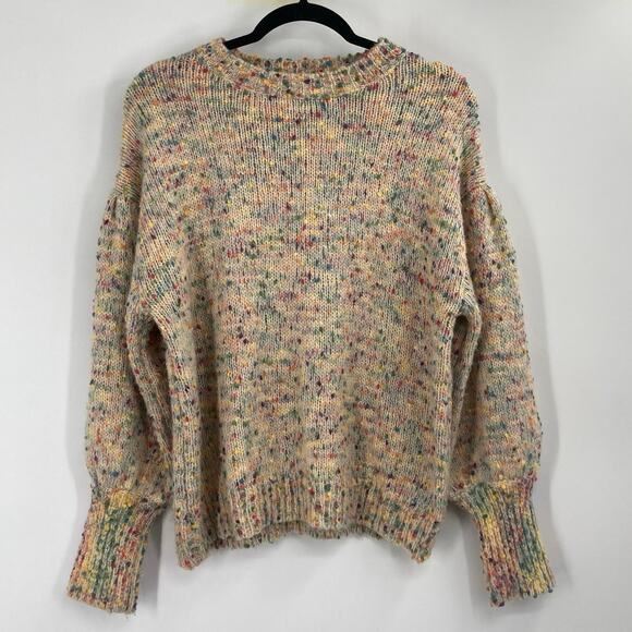 Main Strip Popcorn Rainbow Knit Balloon Sleeve Sweater Women’s Small - Picture 1 of 8